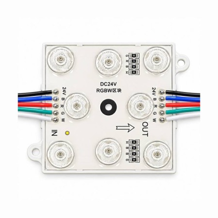 Módulo Led 68x68mm, lente 170°, DC24V, 6W, RGB+6000K, CRI a 90, P65