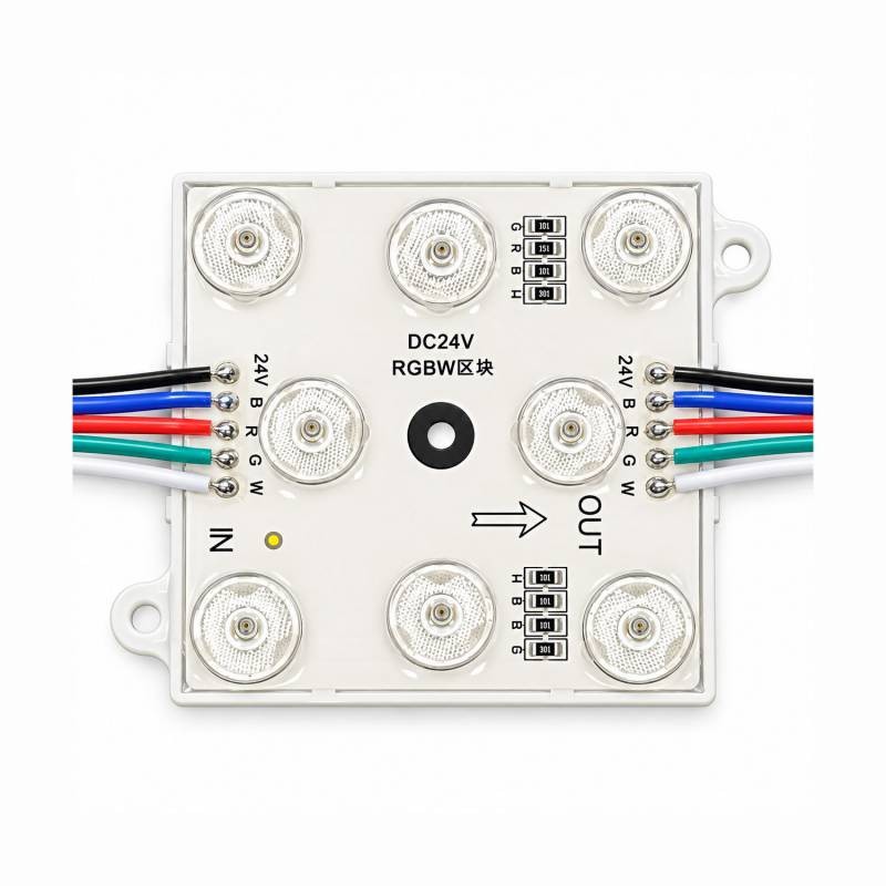 Módulo Led 68x68mm, lente 170°, DC24V, 6W, RGB+6000K, CRI a 90, P65