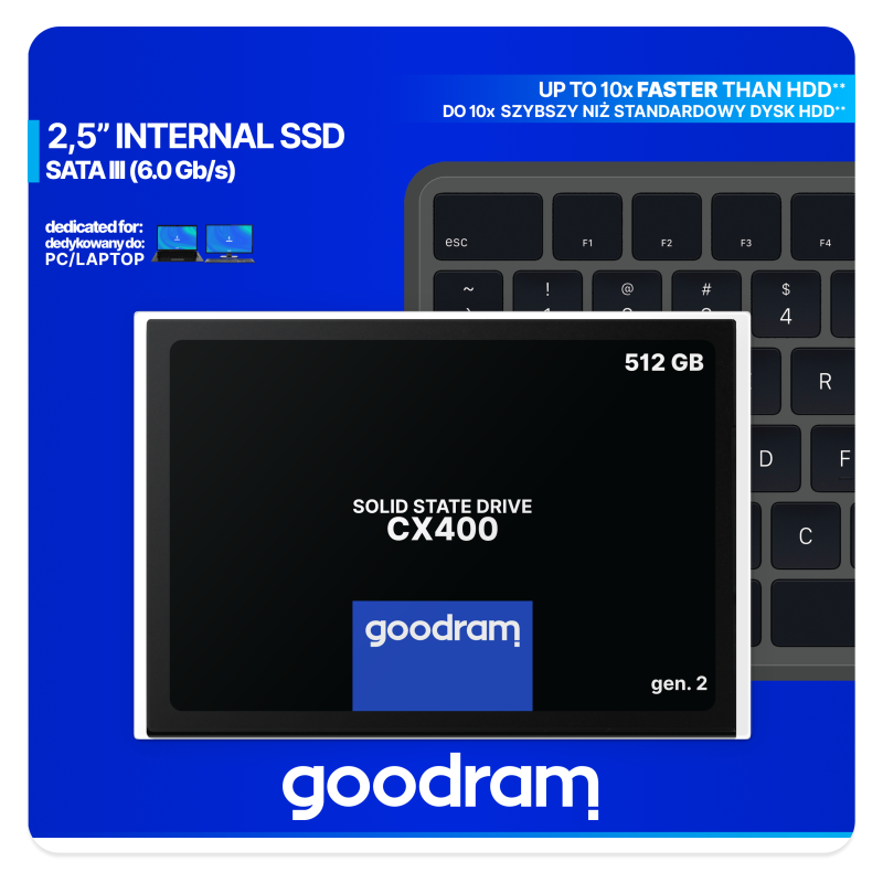 Goodram CX400 gen.2, 512 GB, 2.5″, 550 MB/s, 6 Gbit/s
