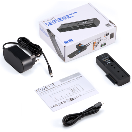 Ewent EW7065, Carcasa de disco duro/SSD, 2.5/3.5″, M.2, 10 Gbit/s, Conexión USB, Negro