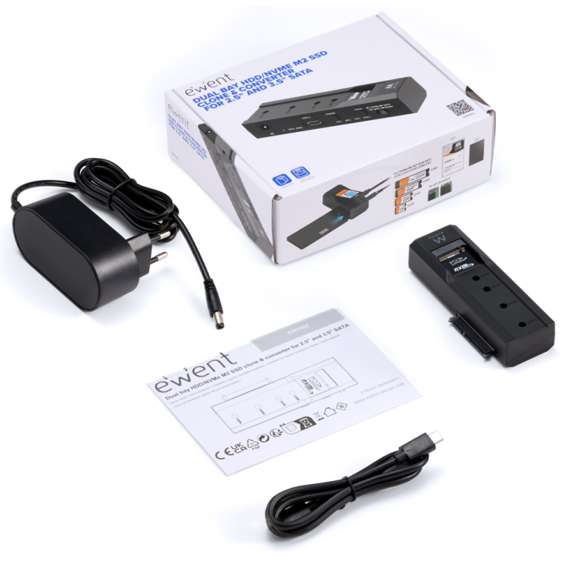Ewent EW7065, Carcasa de disco duro/SSD, 2.5/3.5″, M.2, 10 Gbit/s, Conexión USB, Negro