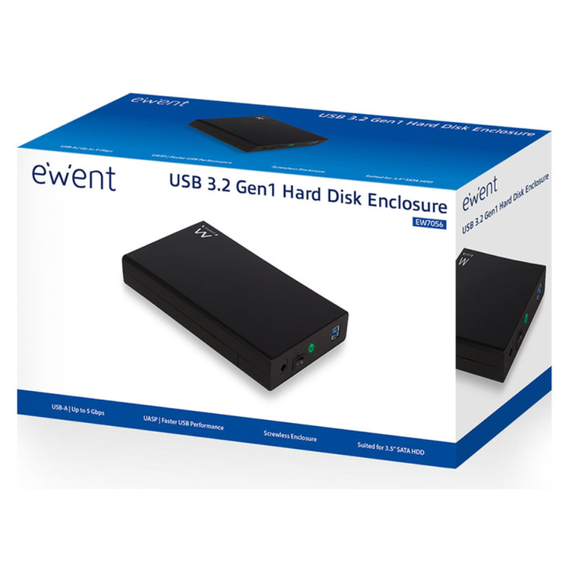 Ewent EW7056, Caja de disco duro (HDD), 3.5″, SATA, Negro