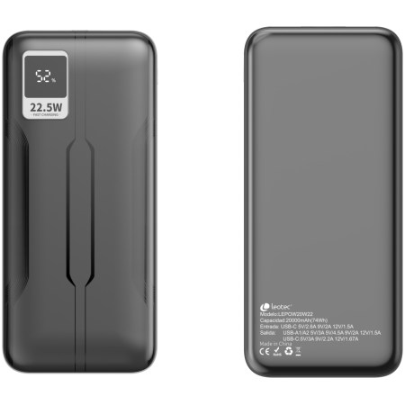 Powerbank 20000mAh Leotec LEPOW20W22K/ 22.5W/ Negra