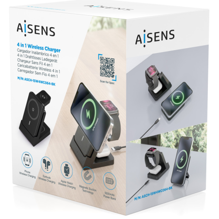 Base de carga Inalámbrica Aisens ASCH-15W4WC064-BK/ 15W/ Negro