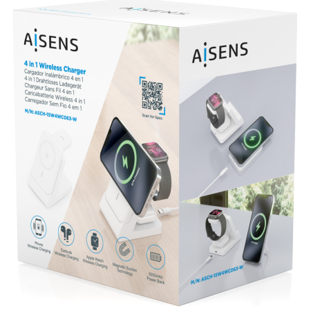 Base de carga Inalámbrica Aisens ASCH-15W4WC063-W/ 15W/ Blanco