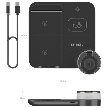 Base de carga Inalámbrica Aisens ASCH-15W4WC062-BK/ 15W/ Negro