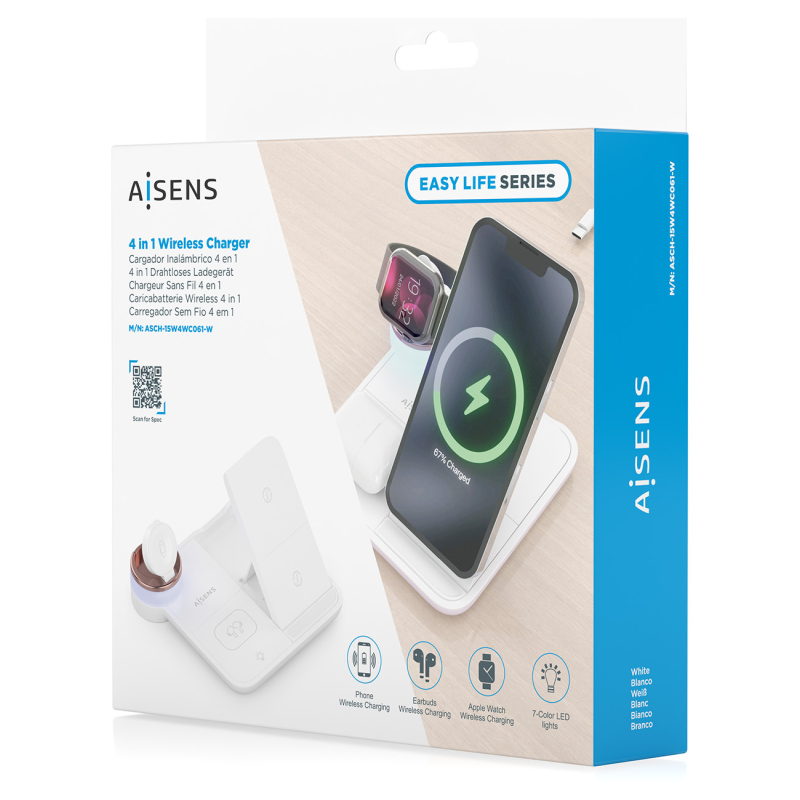 Base de carga Inalámbrica Aisens ASCH-15W4WC061-W/ 15W/ Blanco