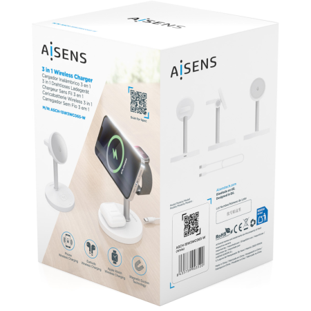 Base de carga Inalámbrica Aisens ASCH-15W3WC065-W/ 15W/ Blanco