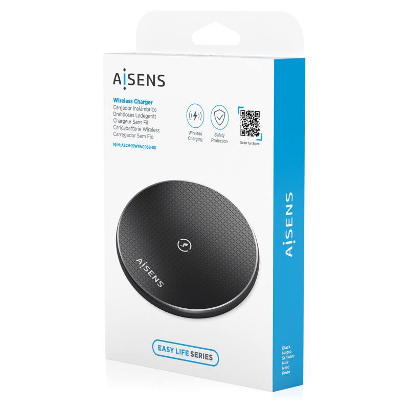 Base de carga Inalámbrica Aisens ASCH-15W1WC058-BK 15W/ Negro