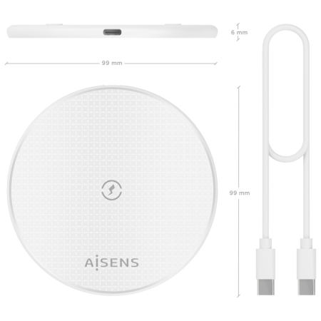 Base de carga Inalámbrica Aisens ASCH-15W1WC057-W/ 15W/ Blanco