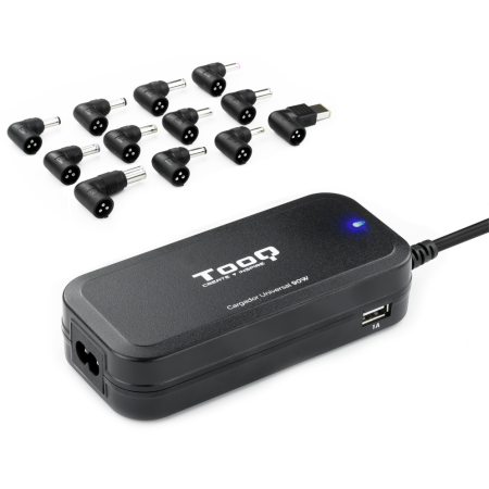 Cargador de Portátil TooQ TQLC-90BS02AT/ 90W/ Automático/ 12 Conectores/ Voltaje 12-20V/ 1 USB