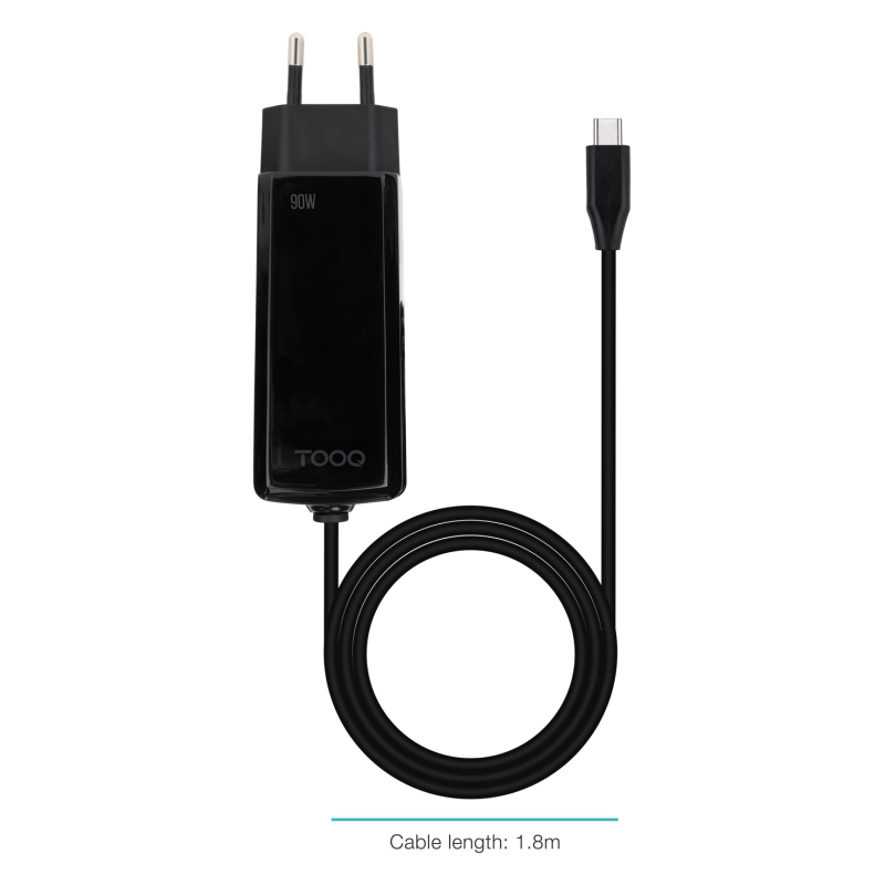 Cargador de Portátil GaN TooQ TQLC-USBCGAN90PD-C USB Tipo-C/ 90W/ Automático/ Voltaje 5-20V