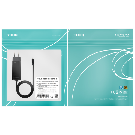 Cargador de Portátil GaN TooQ TQLC-USBCGAN90PD-C USB Tipo-C/ 90W/ Automático/ Voltaje 5-20V