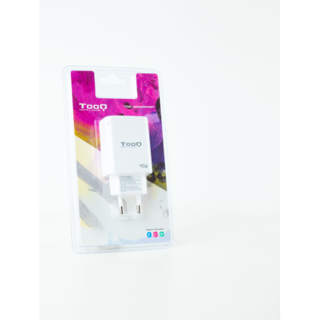 Cargador de Pared GaN TooQ TQWC-GANQCPD45WT/ 1xUSB Tipo-C/ 1xUSB/ 45W