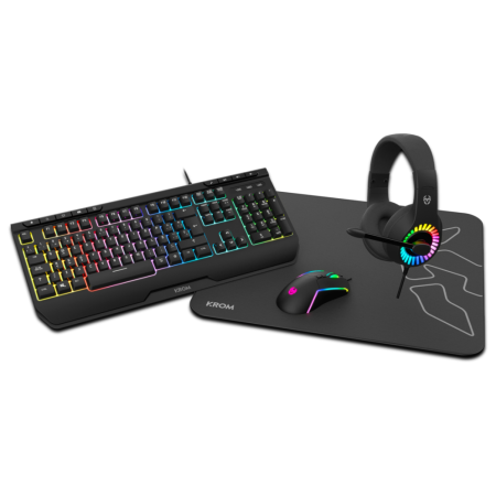 Pack Gaming Krom kenya/ Teclado RGB + Ratón Óptico + Alfombrilla + Auriculares