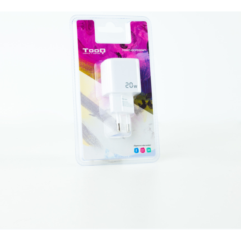 Cargador de Pared TooQ TQWC-QCPD20WT/ 1xUSB-Tipo C/ 1x USB/ 20W/ Blanco