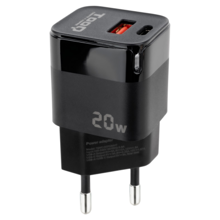 Cargador de Pared TooQ TQWC-QCPD20/ 1xUSB Tipo-C/ 1xUSB/ 20W