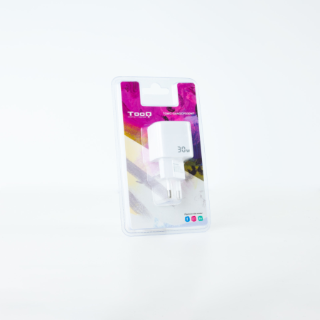 Cargador de Pared GaN TooQ TQWC-GANQCPD30WT/ 1xUSB Tipo-C/ 1xUSB/ 30W