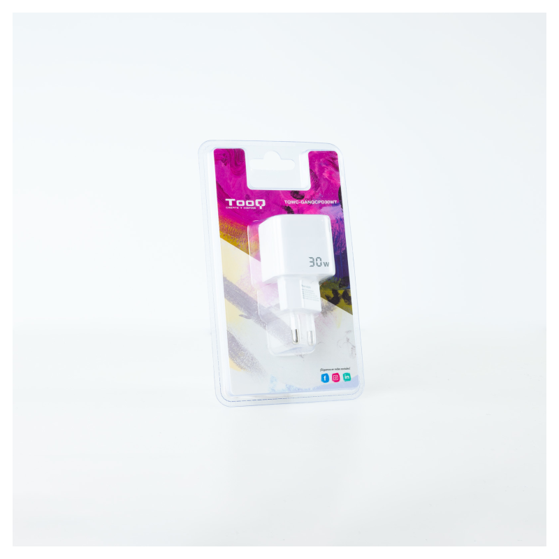 Cargador de Pared GaN TooQ TQWC-GANQCPD30WT/ 1xUSB Tipo-C/ 1xUSB/ 30W