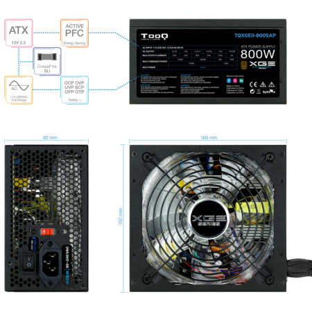Fuente de Alimentación TooQ TQXGEII-800SAP/ 800W/ Ventilador 14cm/ 80 Plus Bronze