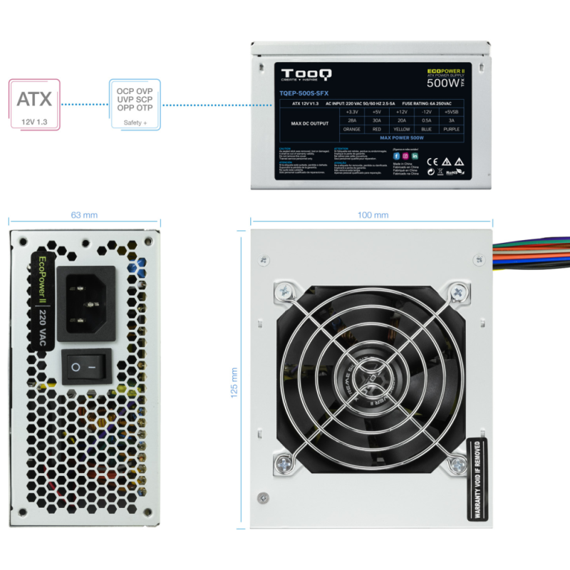 Fuente de Alimentación SFX TooQ TQEP-500S-SFX/ 500W/ Ventilador 8cm