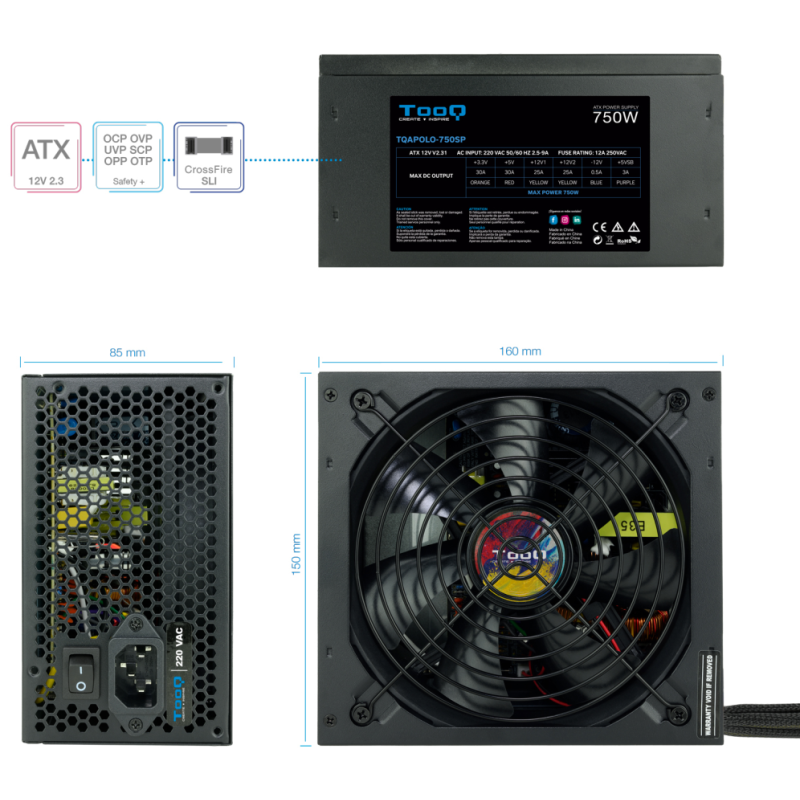 Fuente de Alimentación Tooq TQAPOLO-750SP/ 750W/ Ventilador 14cm