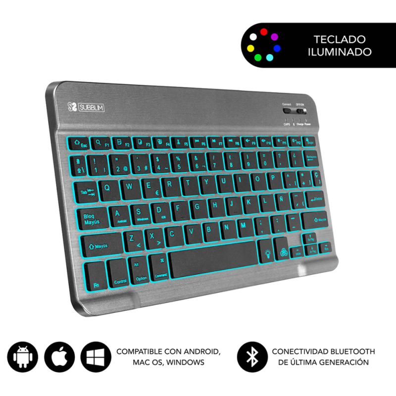 Teclado Compacto Inalámbrico por Bluetooth Subblim Smart Backlit/ Gris