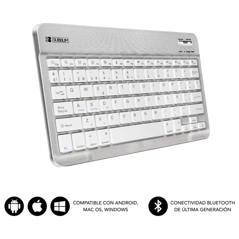 Teclado Compacto Inalámbrico por Bluetooth Subblim Smart/ Plata