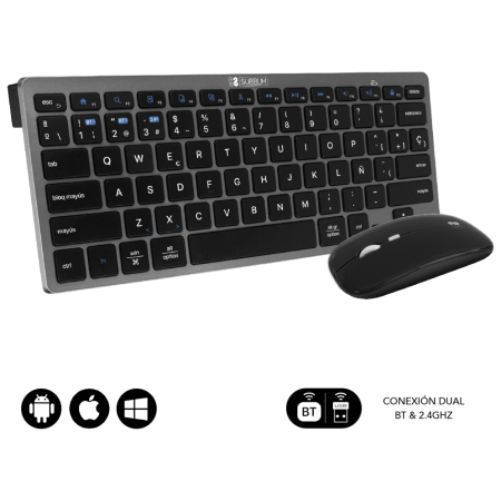 Teclado y Ratón Inalámbrico Subblim OCO020 Combo Multidispositivo Compacto/ Gris