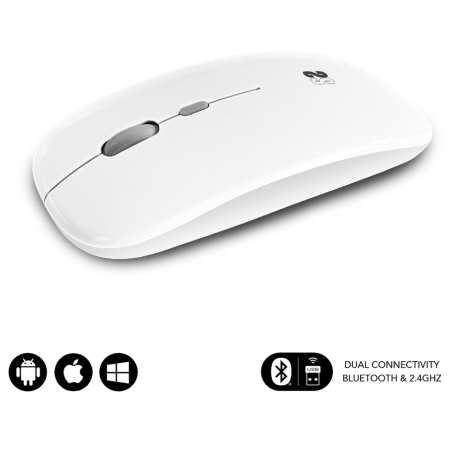 Ratón Inalámbrico por Bluetooth Subblim Dual Flat/ Batería recargable/ Hasta 1600 DPI/ Blanco