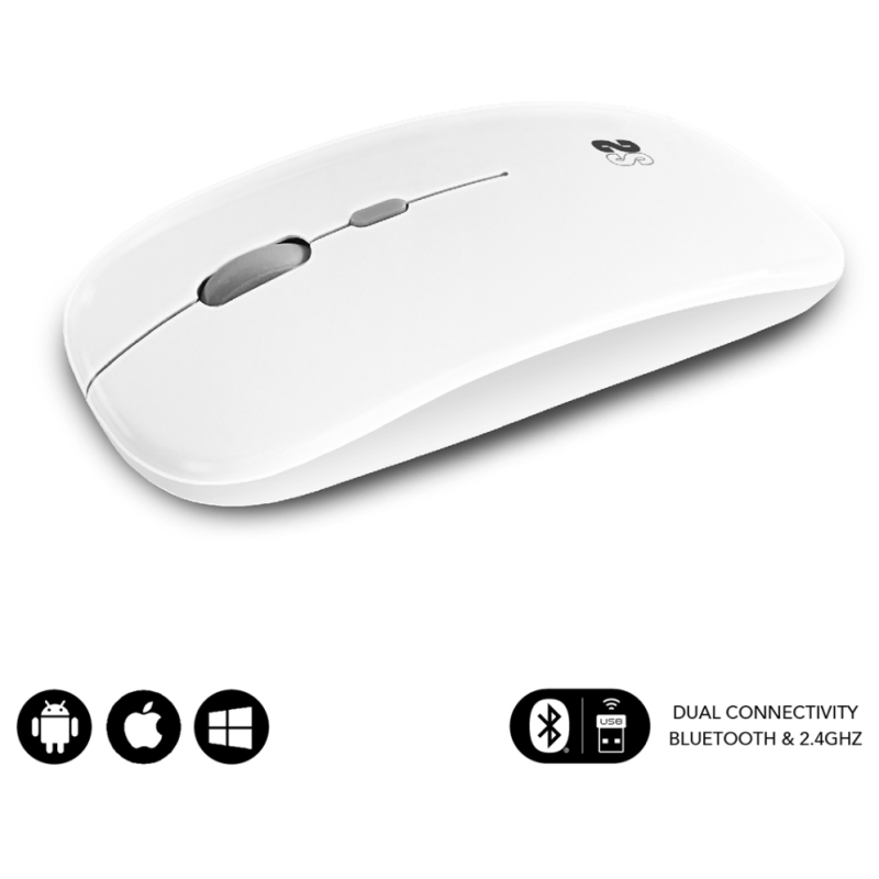 Ratón Inalámbrico por Bluetooth Subblim Dual Flat/ Batería recargable/ Hasta 1600 DPI/ Blanco