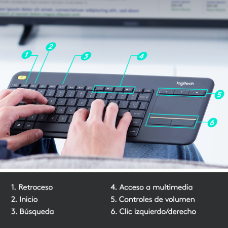 Teclado para Smart TV Logitech Wireless Touch K400 Plus