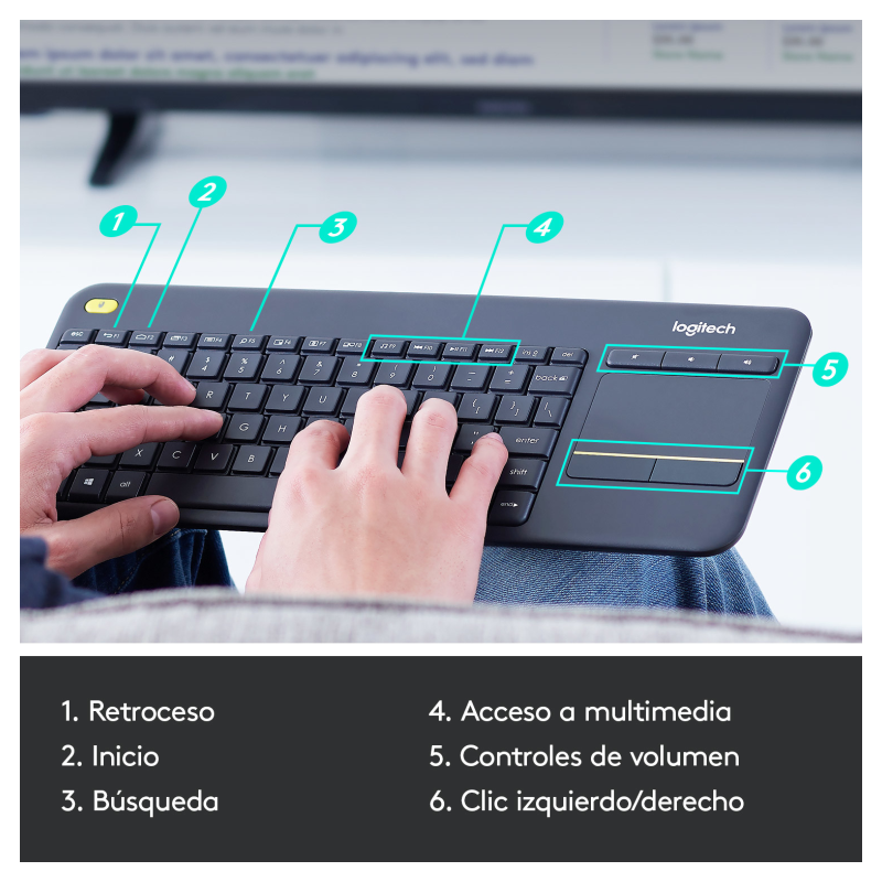 Teclado para Smart TV Logitech Wireless Touch K400 Plus