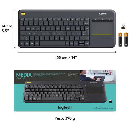 Teclado para Smart TV Logitech Wireless Touch K400 Plus