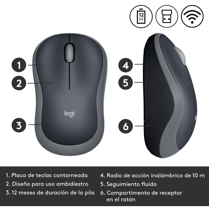 Ratón Inalámbrico Logitech M185/ Hasta 1000 DPI/ Gris