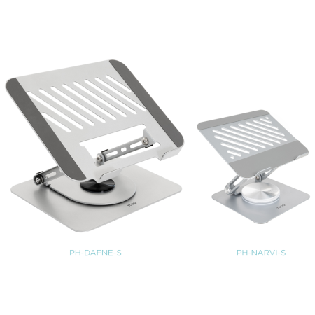 TooQ Soporte de Sobremesa con rotación 360° y ajustable para dispositivos de hasta 13”, Color Plata