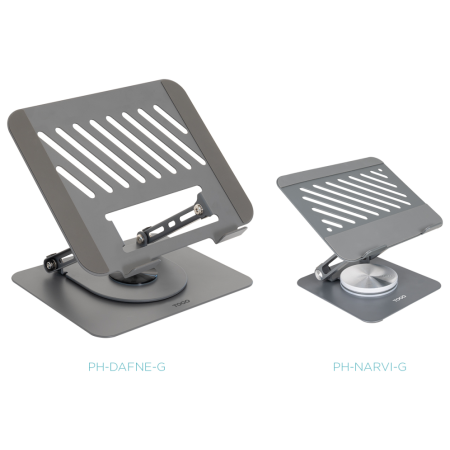 TooQ Soporte Elevador con rotación 360° y ajustable, para dispositivos de hasta 13”, Color Gris Oscuro