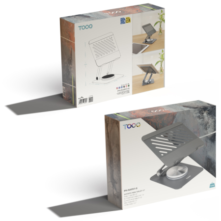 TooQ Soporte Elevador con rotación 360° y ajustable, para dispositivos de hasta 13”, Color Gris Oscuro
