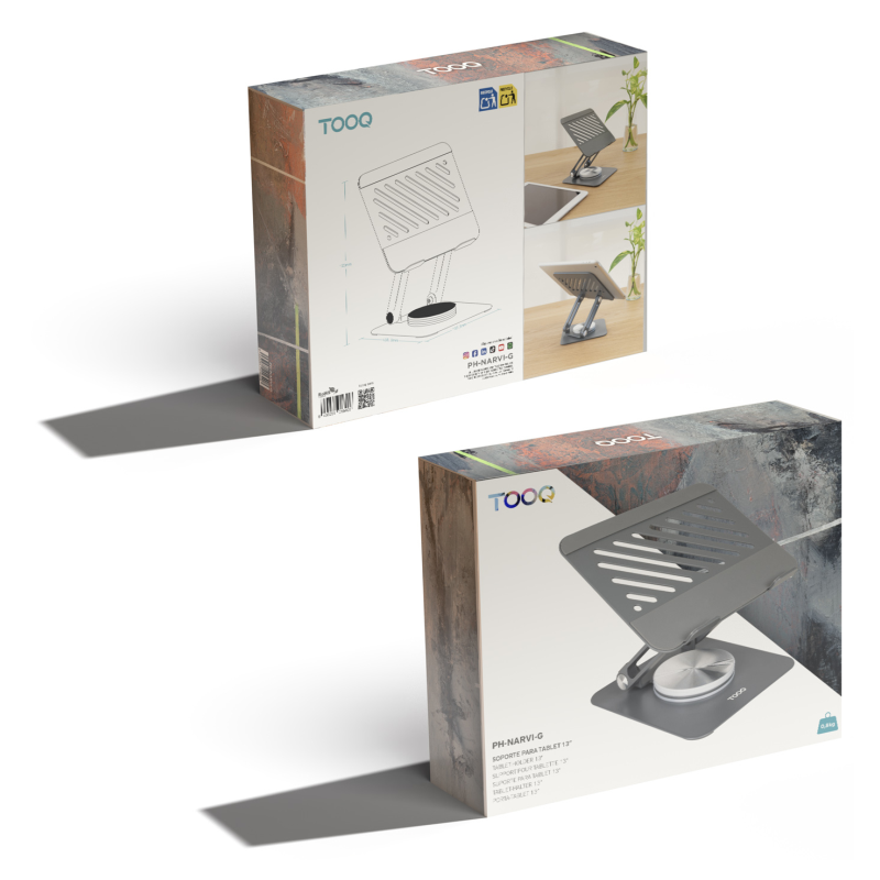 TooQ Soporte Elevador con rotación 360° y ajustable, para dispositivos de hasta 13”, Color Gris Oscuro
