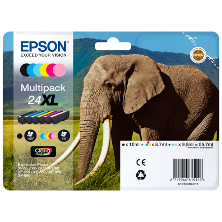Epson Elephant Tinta magenta 24XL Claria Photo HD Elefantes