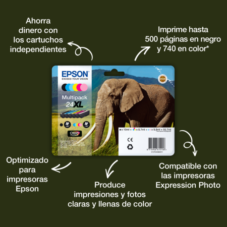 Epson Elephant Tinta magenta 24XL Claria Photo HD Elefantes