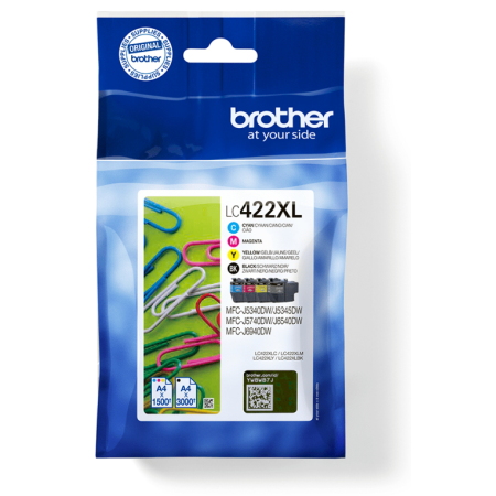 Brother LC422XLVAL cartucho de tinta 4 pieza(s) Original Negro, Cian, Magenta, Amarillo
