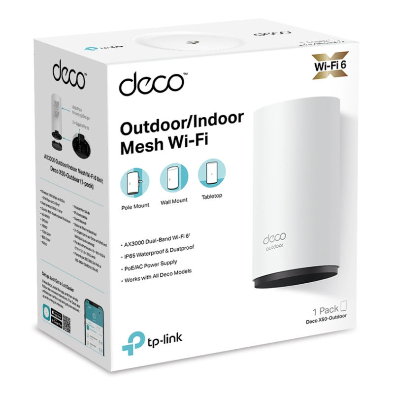 TP-Link Deco X50-Outdoor Doble banda (2,4 GHz / 5 GHz) Wi-Fi 6 (802.11ax) Blanco 1 Interno