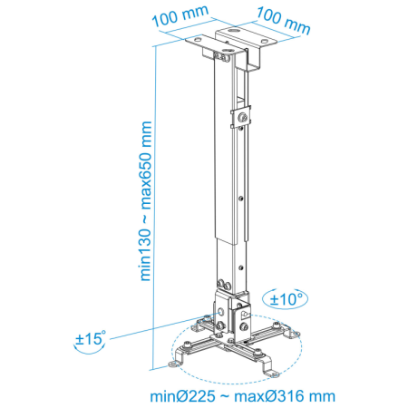TooQ SOPORTE UNIVERSAL INCLINABLE DE TECHO PARA PROYECTOR PLATA
