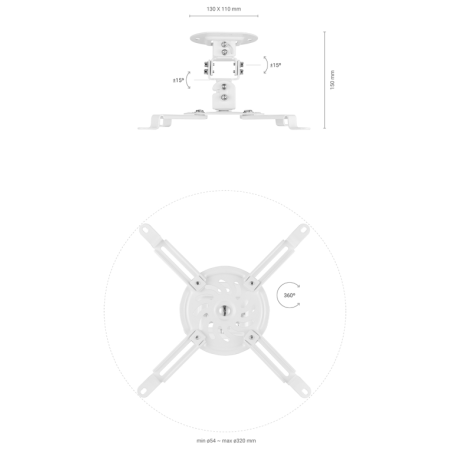 AISENS Soporte Universal Giratorio, Inclinable de Techo para Proyector 13.5Kg, Blanco