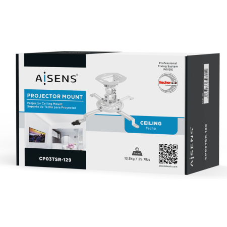 AISENS Soporte Universal Giratorio, Inclinable de Techo para Proyector 13.5Kg, Blanco