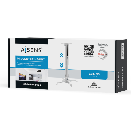 AISENS Soporte Universal Giratorio, Inclinable y Extensible de Techo para Proyector 13.5Kg, Blanco