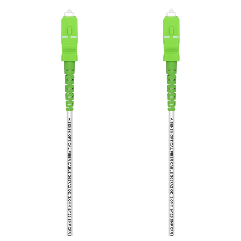 AISENS Cable Fibra Óptica Latiguillo G657A2 3.0 9/125 SMF Simplex CPR DCA LSZH, SC/APC-SC/APC, Blanco, 1.0 m
