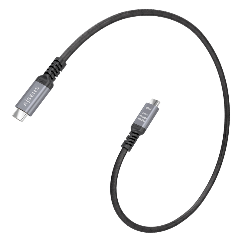 AISENS Cable USB4 Gen3x2 Aluminio 40Gbps 8K@60Hz 5A 48V 240W E-Mark, Tipo USB-C/M-USB-C/M, Negro, 0.5M