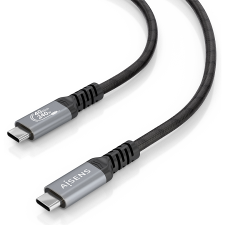 AISENS Cable USB4 Gen3x2 Aluminio 40Gbps 8K@60Hz 5A 48V 240W E-Mark, Tipo USB-C/M-USB-C/M, Negro, 0.5M